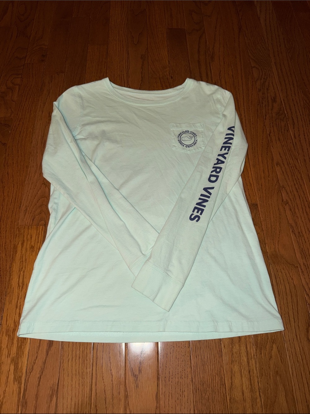 Vineyard Vines Light Aqua Long Sleeve Tee with Navy Logo